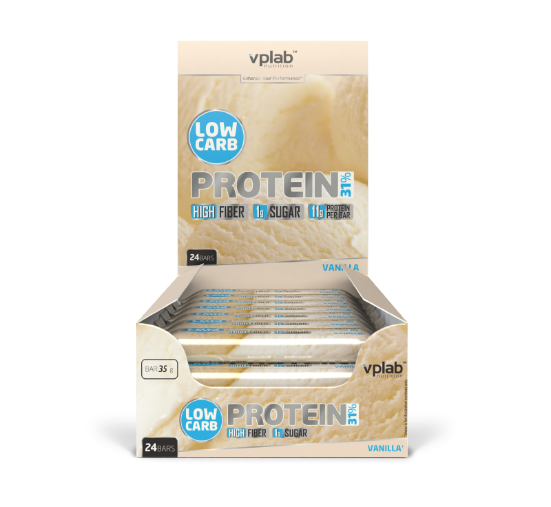 фото Vplab батончики low carb protein bar 35 г, 1 шт, вкус: ваниль