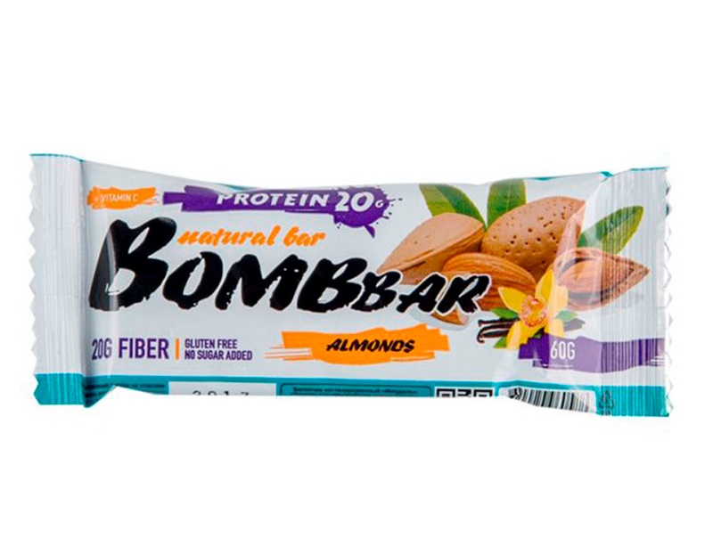 фото Bombbar батончики bombbar 60 г, 1 шт, вкус: миндаль