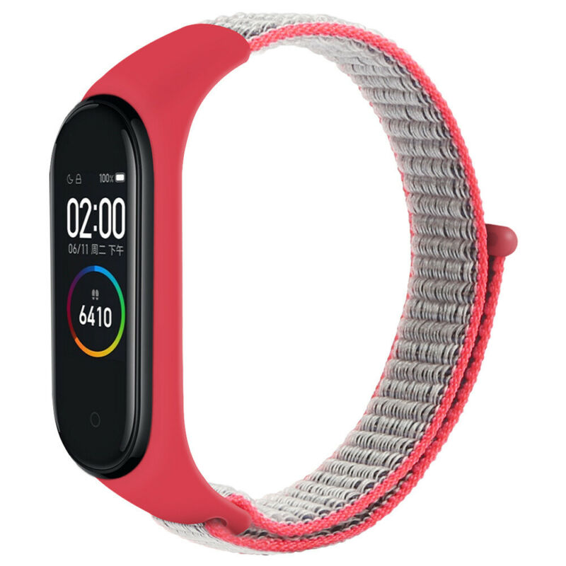 фото Ремешок для смарт-браслета nuobi nylon для xiaomi mi band 3, mi band 4 red/grey