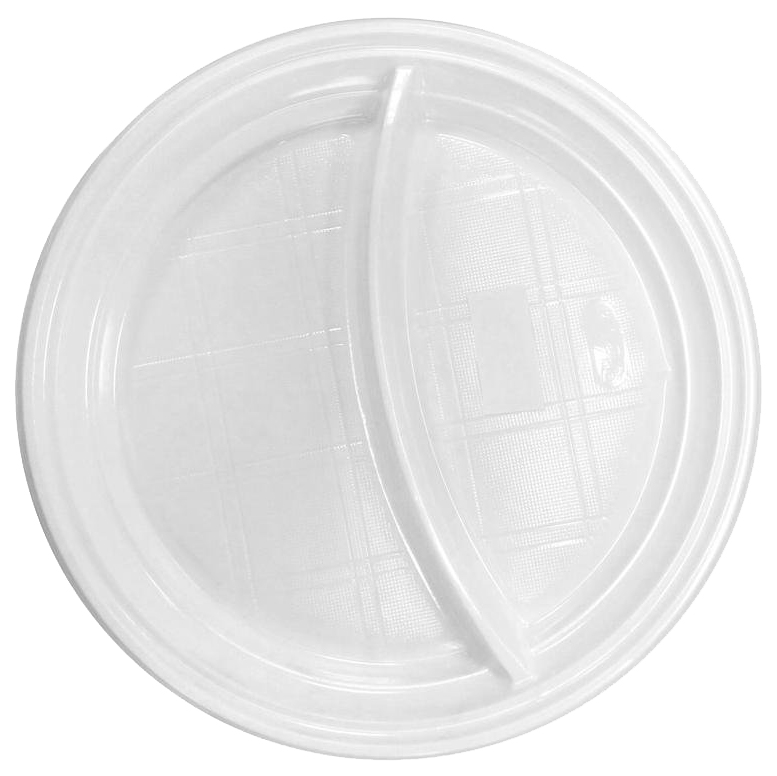 Тарелка одноразовая пластиковая белая 2-х секционная 100 штук в упаковке