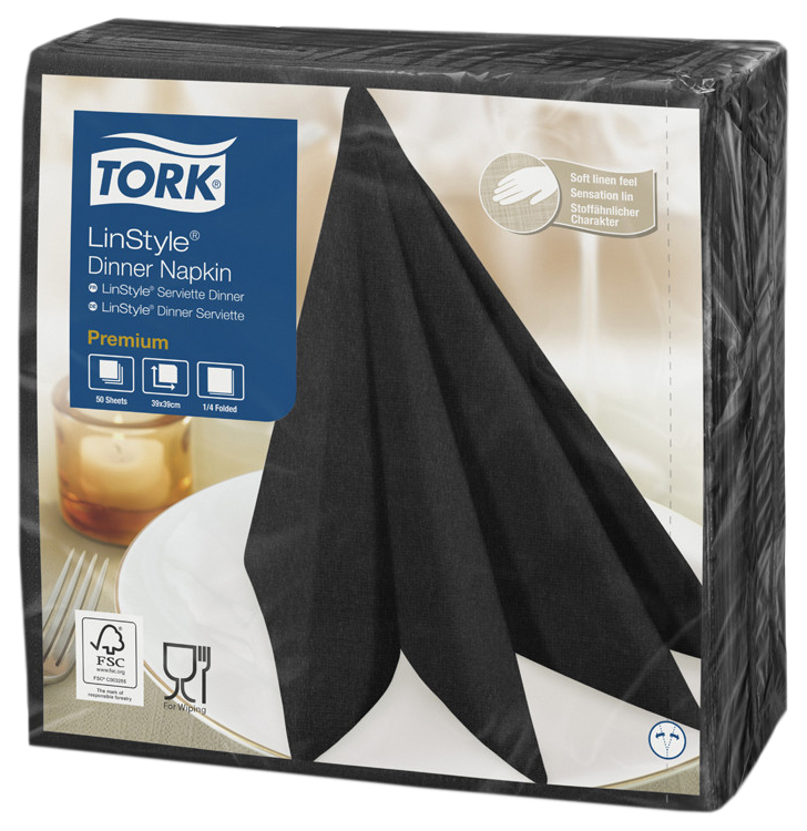 фото Салфетки tork linstyle нетканые сервировочные черные 39*39 см 50 шт