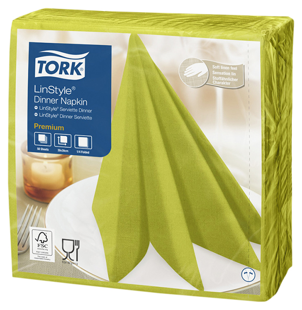 фото Салфетки tork linstyle нетканые сервировочные фисташковые 39*39 см 50шт