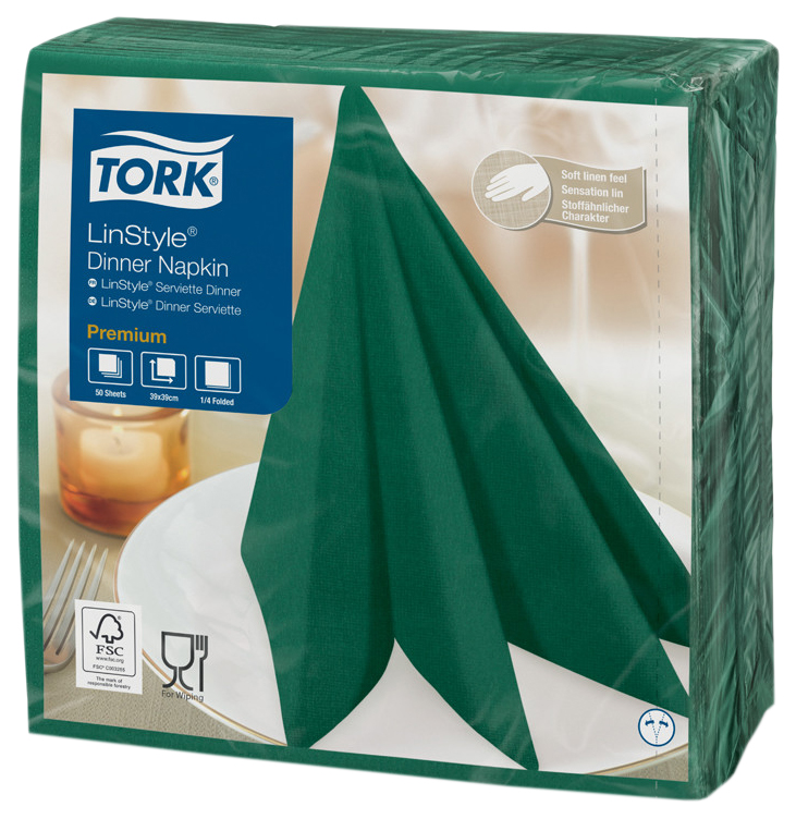 фото Салфетки tork linstyle premium бумажные сервировочные темно-зеленые 39*39 см 50 шт