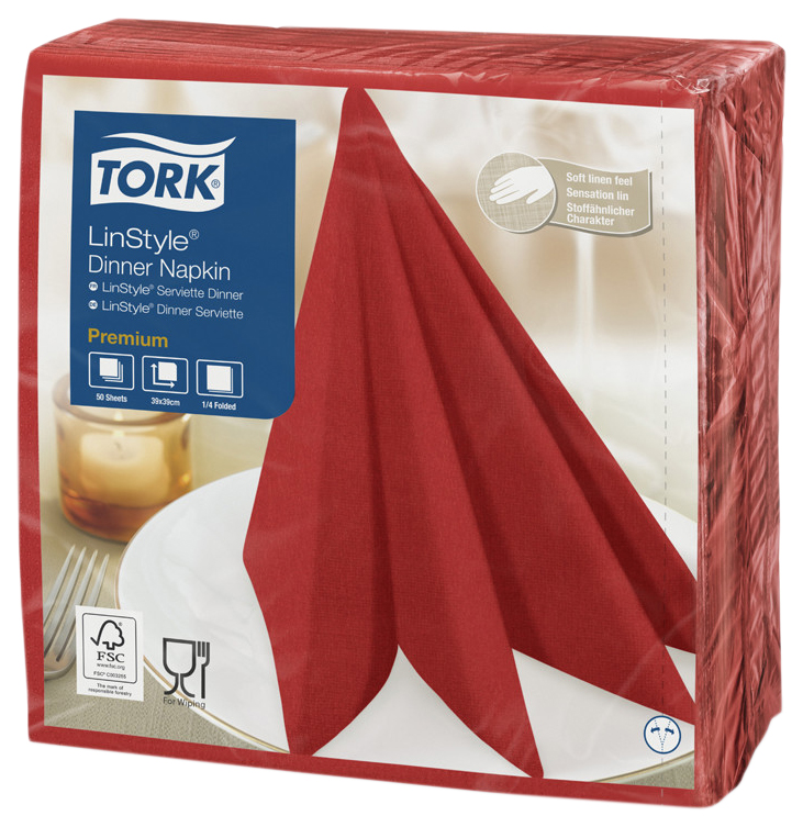 фото Салфетки tork linstyle нетканые сервировочные красные 39*39 см 50 шт