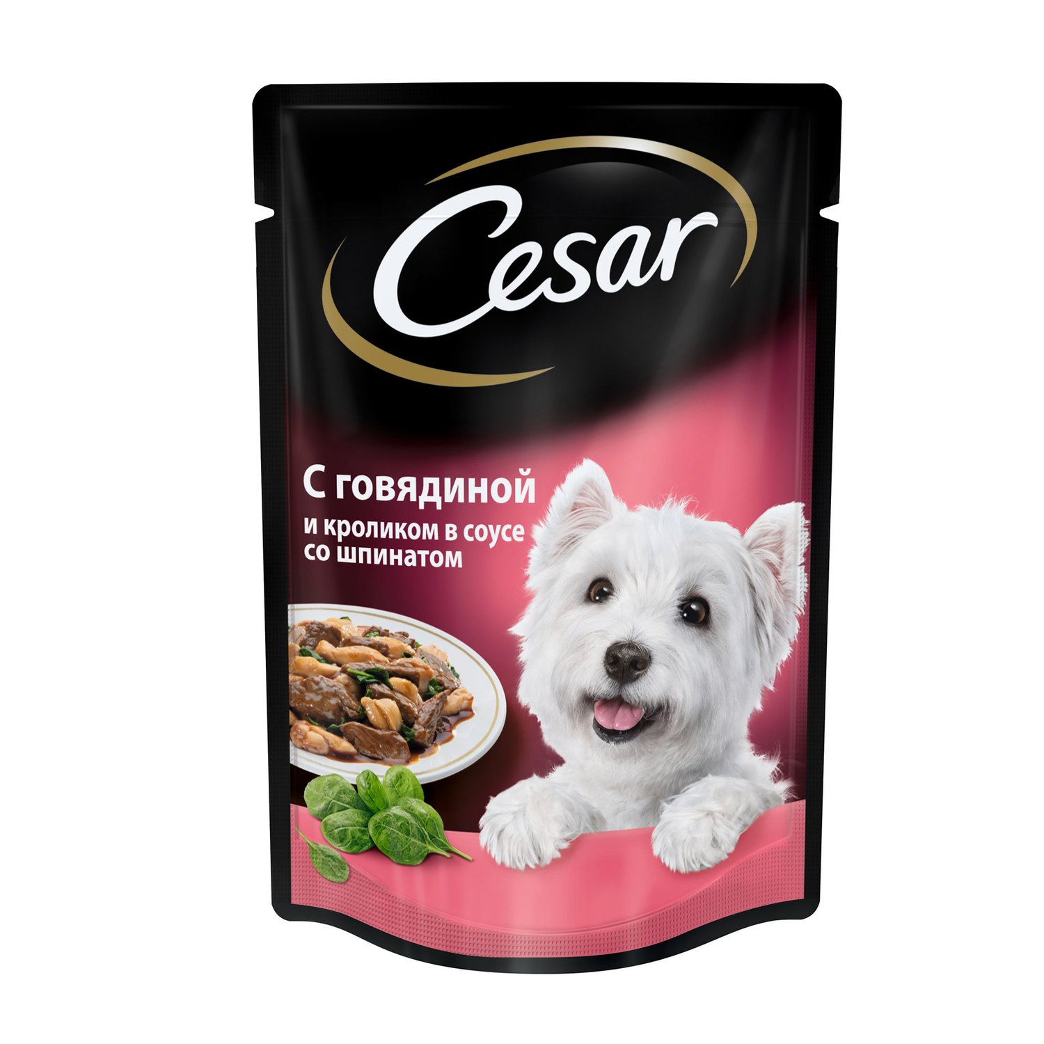 фото Влажный корм для собак cesar, с говядиной и кроликом в соусе под шпинатом, 100г