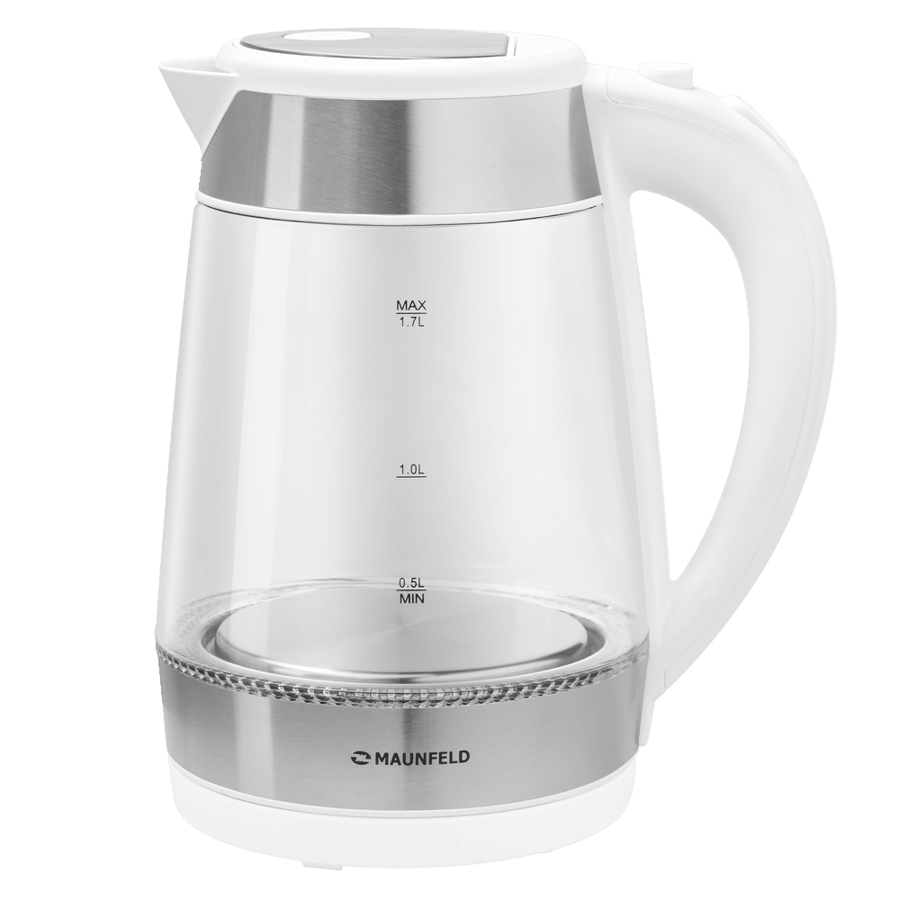 Чайник электрический MAUNFELD MGK-1710GW 1.7 л белый, прозрачный, серебристый вода для утюгов каждый день 1 л