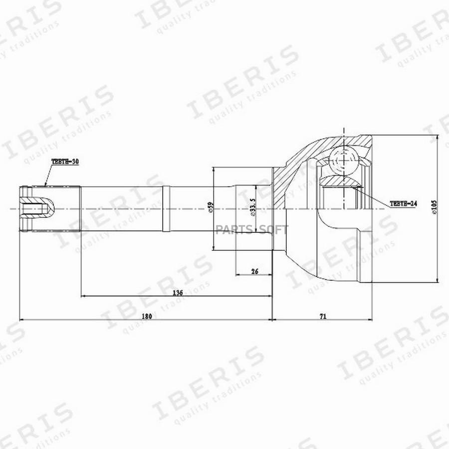 

ШРУС НАРУЖ TOYOTA LAND CRUISER 100 98-07, LEXUS LX470 (РАЗМЕР 24Х59Х30)