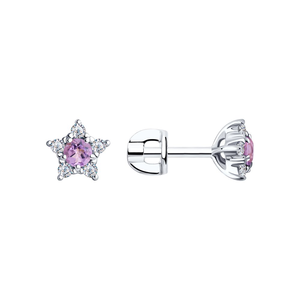 

Серьги пусеты из серебра SOKOLOV 92022386, аметист/фианит, 92022386