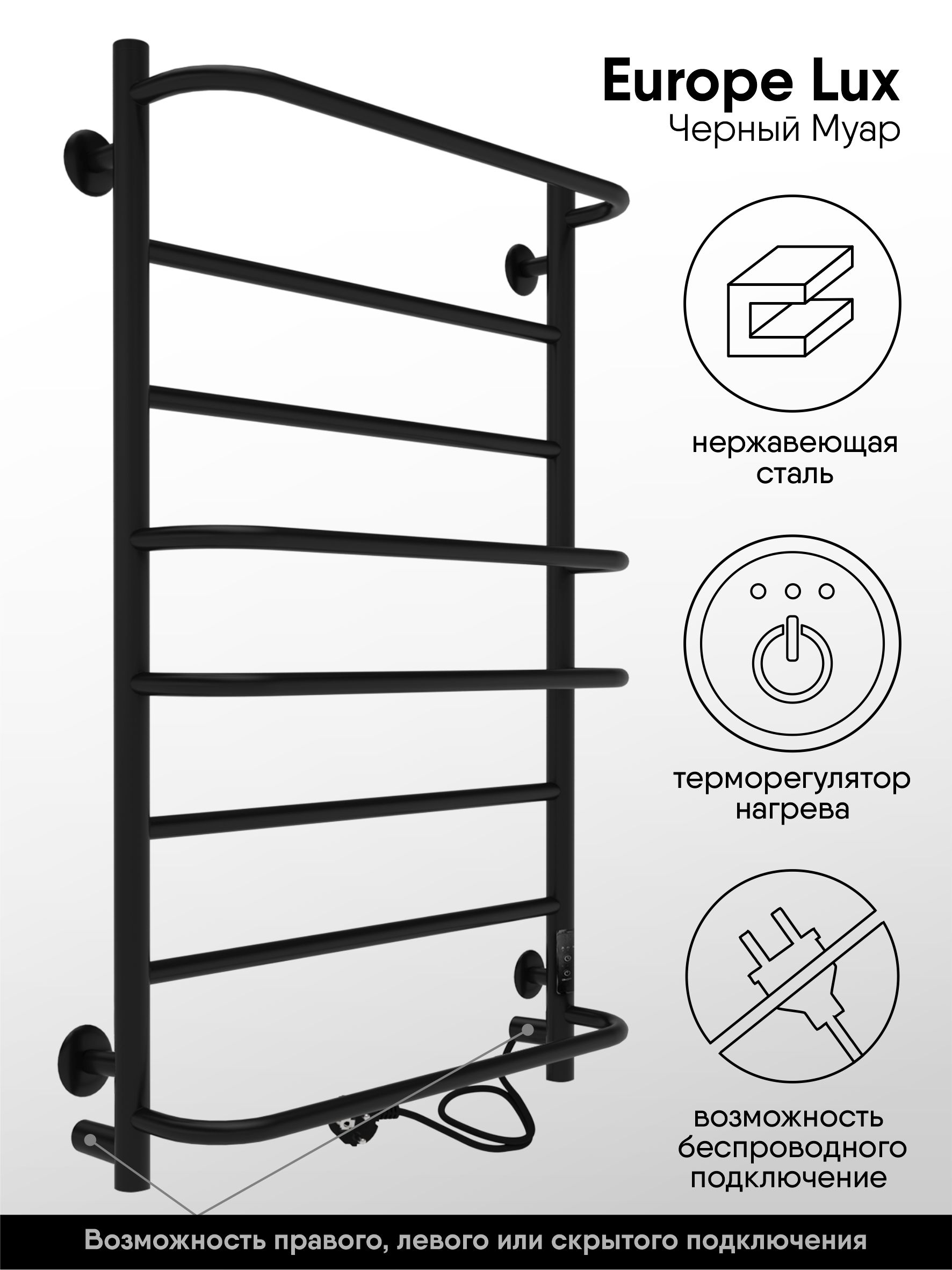 

Полотенцесушитель электрический INDIGO Europe Lux 80/40 таймер, скрытый монтаж, черный