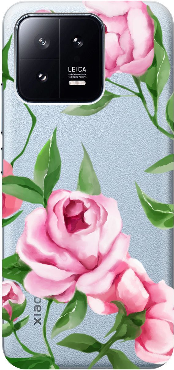 

Силиконовый чехол на Xiaomi 13 с 3D принтом "Amazing Peonies" прозрачный, Прозрачный;розовый, 159018