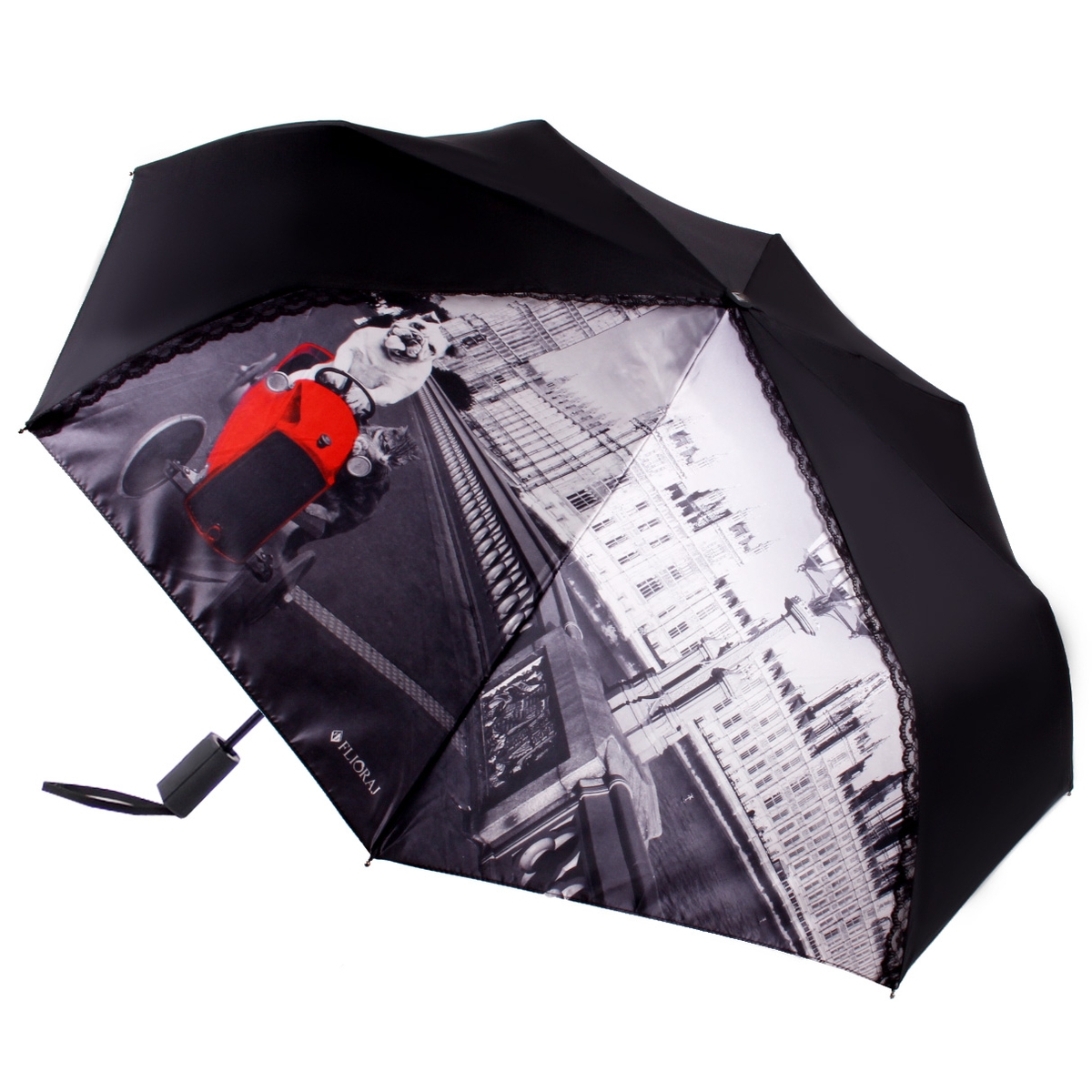 Зонт складной женский автоматический Flioraj 20103 FJ черный