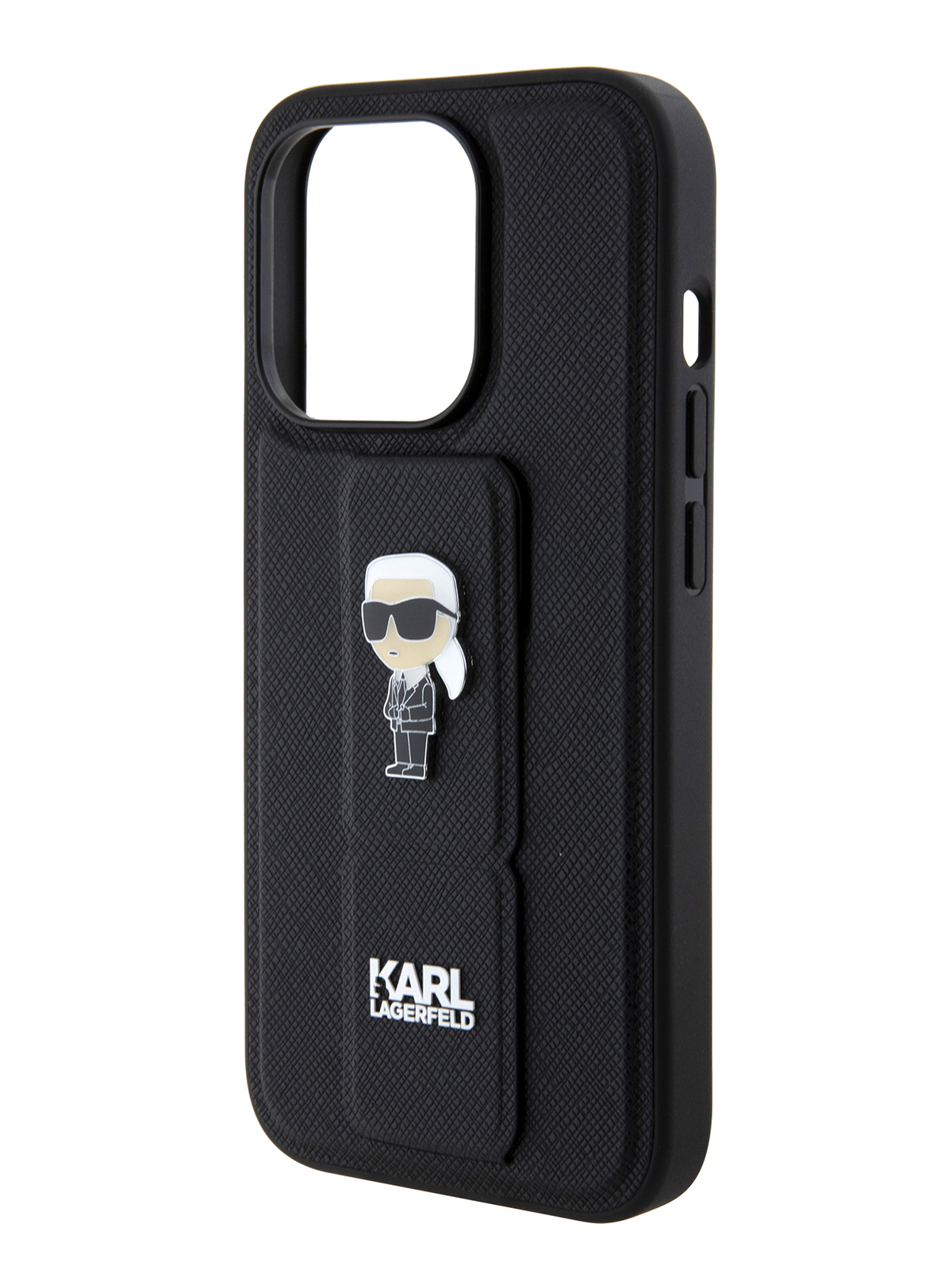 Чехол Karl Lagerfeld для iPhone 14 Pro с подставкой metal Hard Black