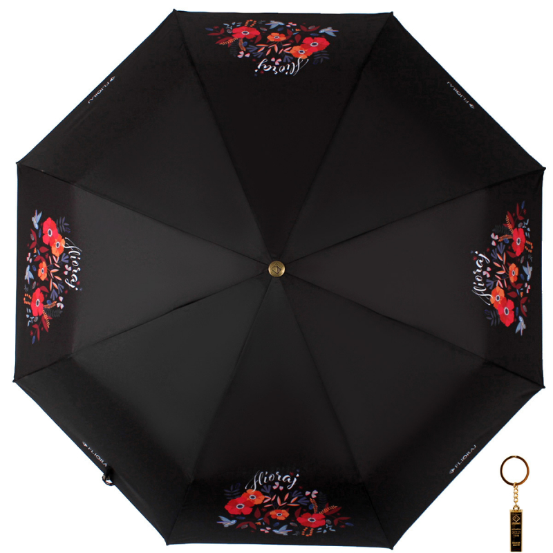 Комплект брелок+зонт складной женский автоматический Flioraj 16091 FJ черный