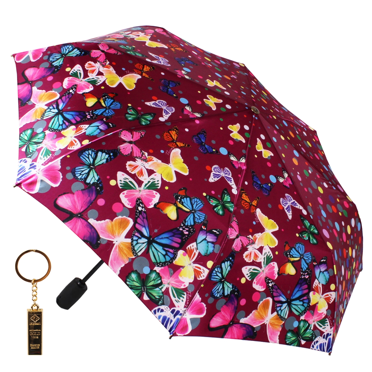 Комплект брелок+зонт складной женский автоматический Flioraj 23133 FJ фиолетовый