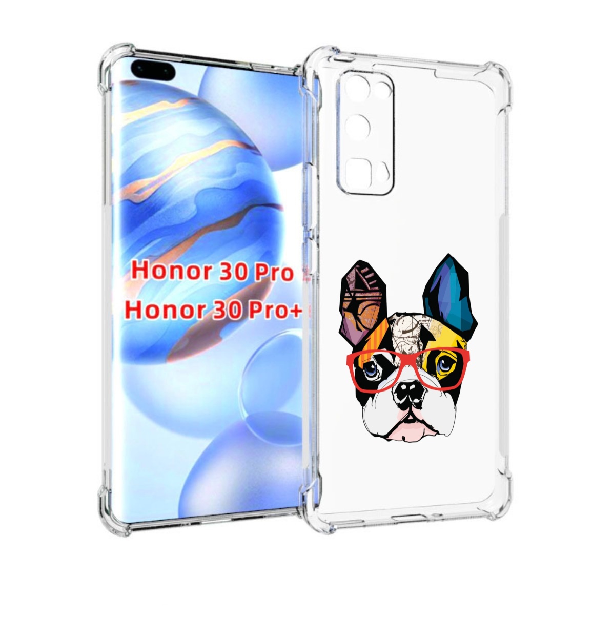 

Чехол бампер MyPads Мопс-в-очках для Honor 30 Pro, Прозрачный, Tocco