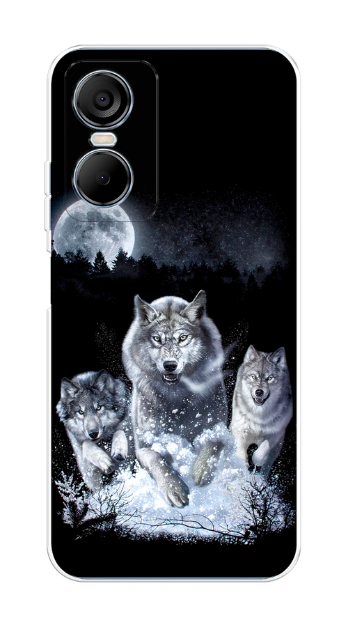 

Чехол на Tecno Pop 6 Pro "Стая волков под луной", Черный;белый;серый, 302750-1