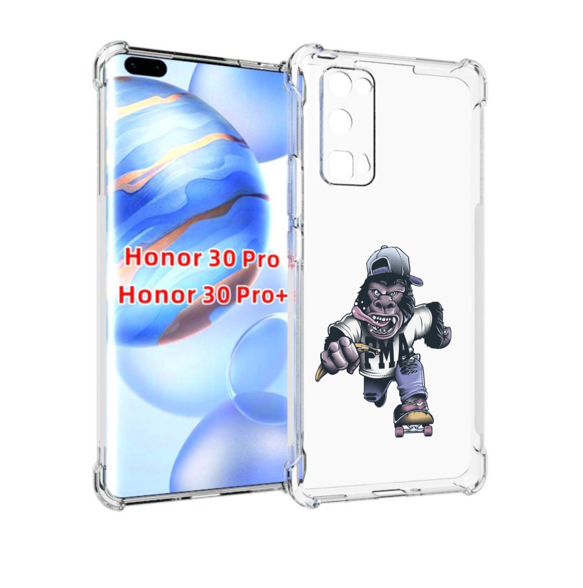 

Чехол бампер MyPads Обезьяна на скейте для Honor 30 Pro, Прозрачный, Tocco