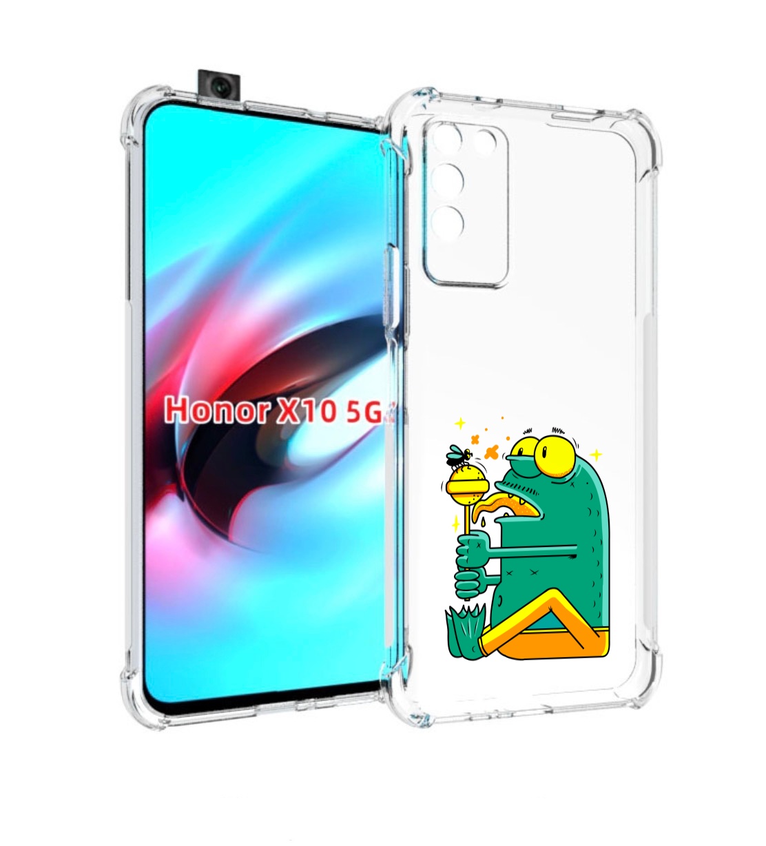 

Чехол MyPads Зеленая лягушка с чупа чупсом для Honor X10, Прозрачный, Tocco