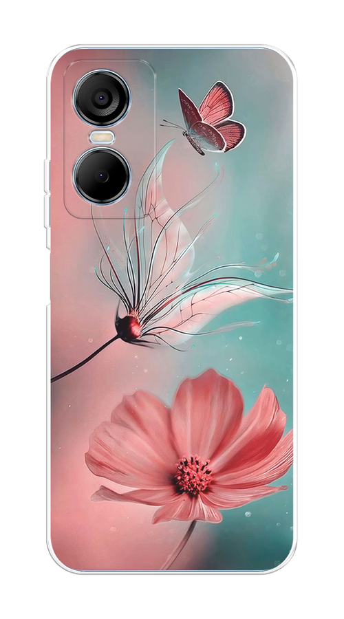 

Чехол на Tecno Pop 6 Pro "Бабочка и цветок", Голубой;розовый, 302750-1