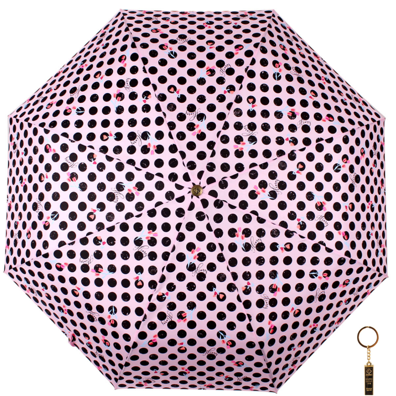 Комплект брелок+зонт складной женский автоматический Flioraj 16062 FJ розовый