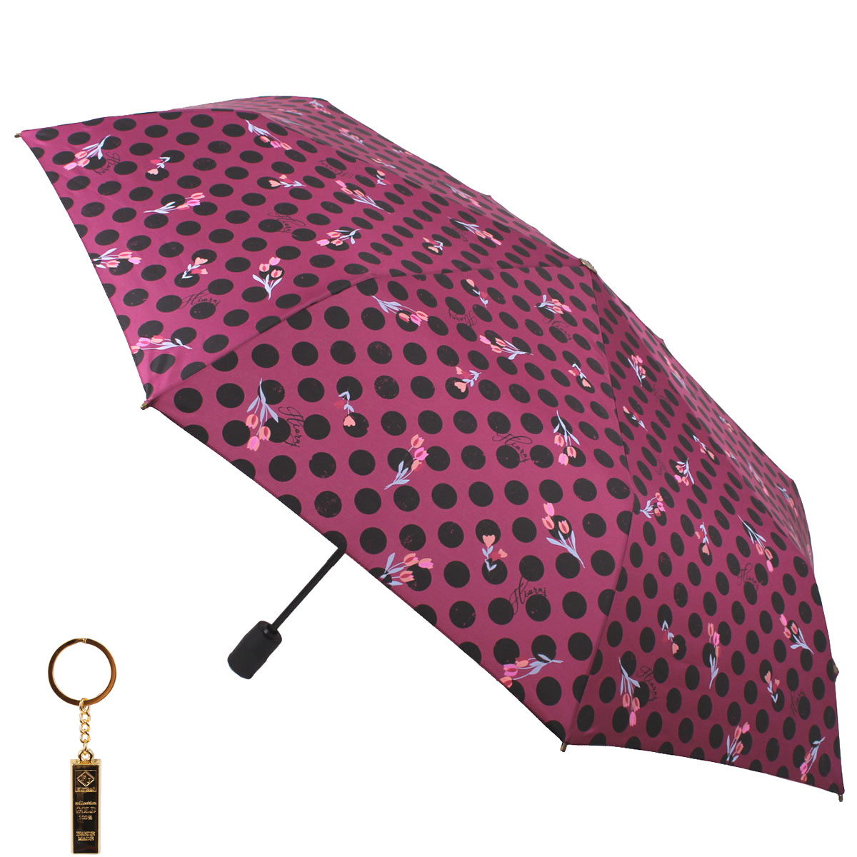 Комплект брелок+зонт складной женский автоматический Flioraj 16063 FJ фиолетовый