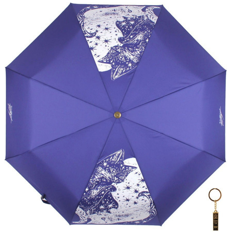 Комплект брелок+зонт складной женский автоматический Flioraj 16072 FJ синий