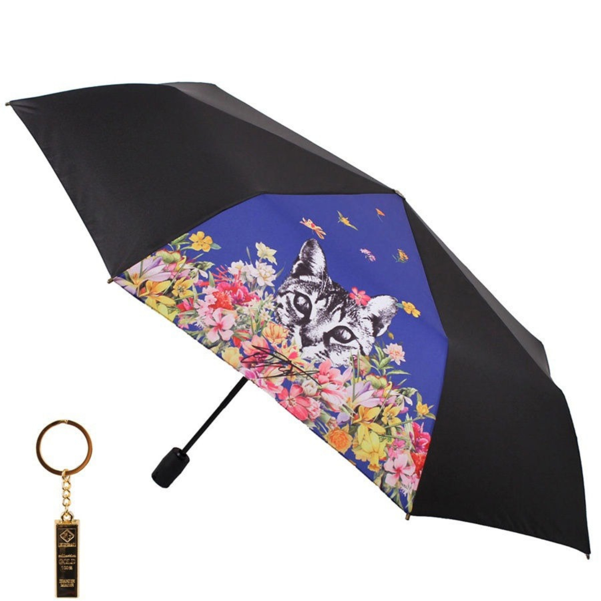Комплект брелок+зонт складной женский автоматический Flioraj 16082 FJ синий