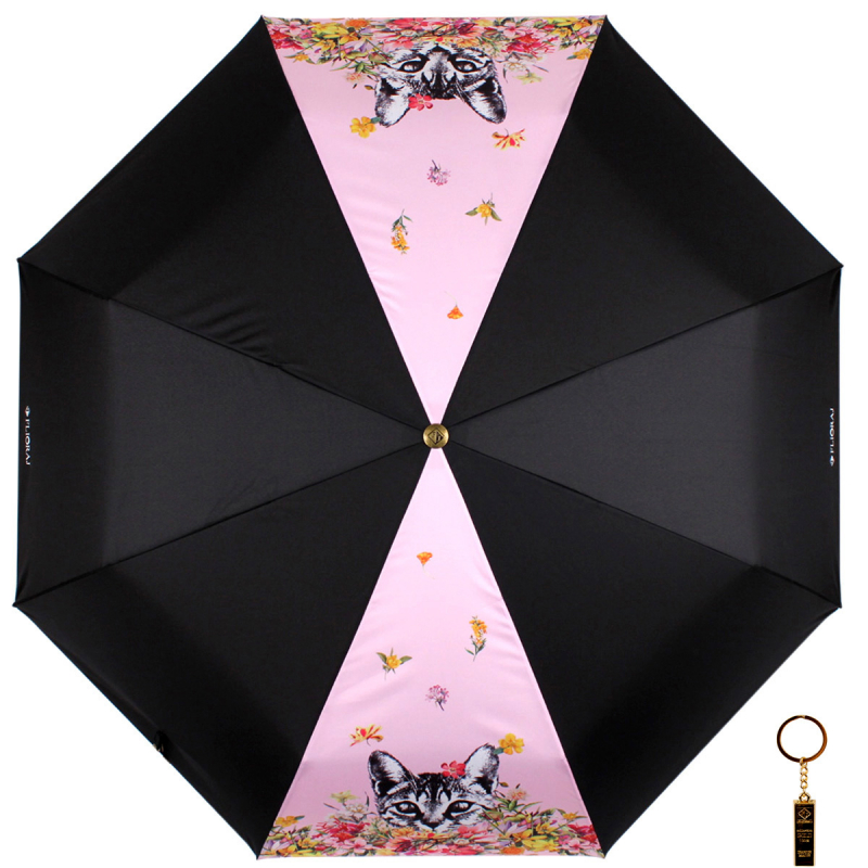 Комплект брелок+зонт складной женский автоматический Flioraj 16084 FJ розовый