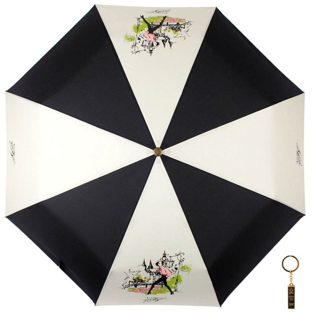 Комплект брелок+зонт складной женский автоматический Flioraj 16022 FJ бежевый