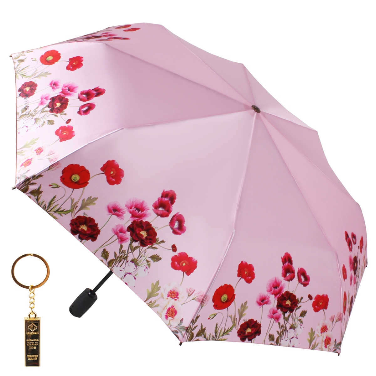 Комплект брелок+зонт складной женский автоматический Flioraj 23143 FJ розовый