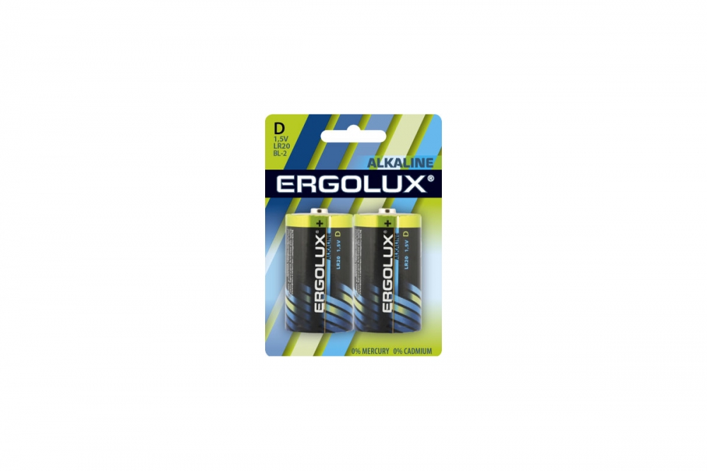 Набор из 2 шт, Батарейка Ergolux Alkaline BL-2 (D - LR20)