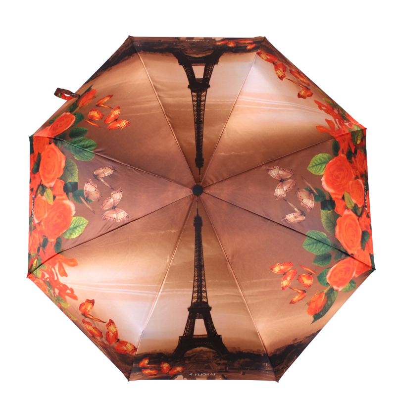 Зонт складной женский автоматический Flioraj 231217 FJ коричневый