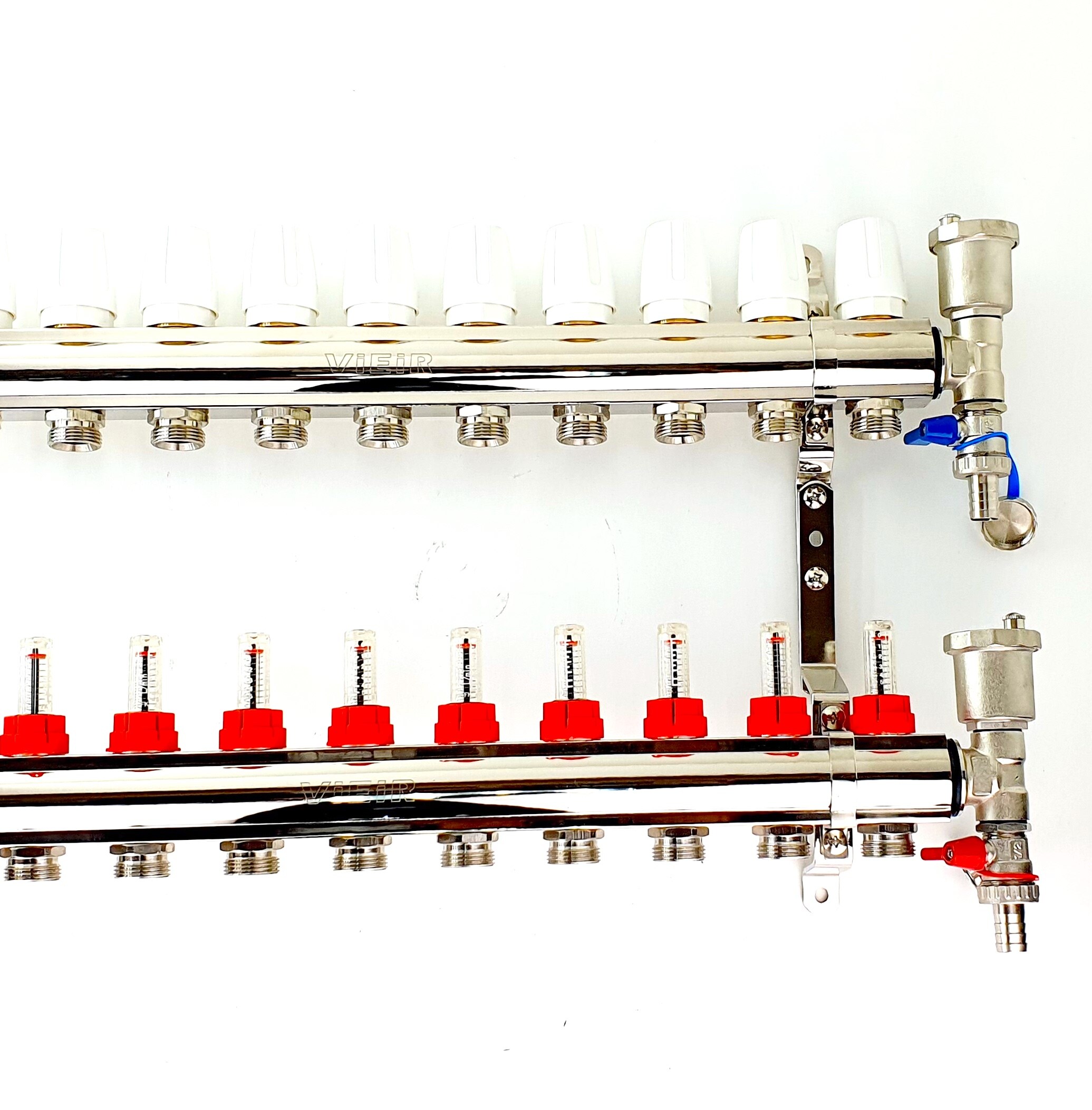 Латунный коллектор для теплого пола 11 контуров с расходомерами 1"x3/4" VR112-11А