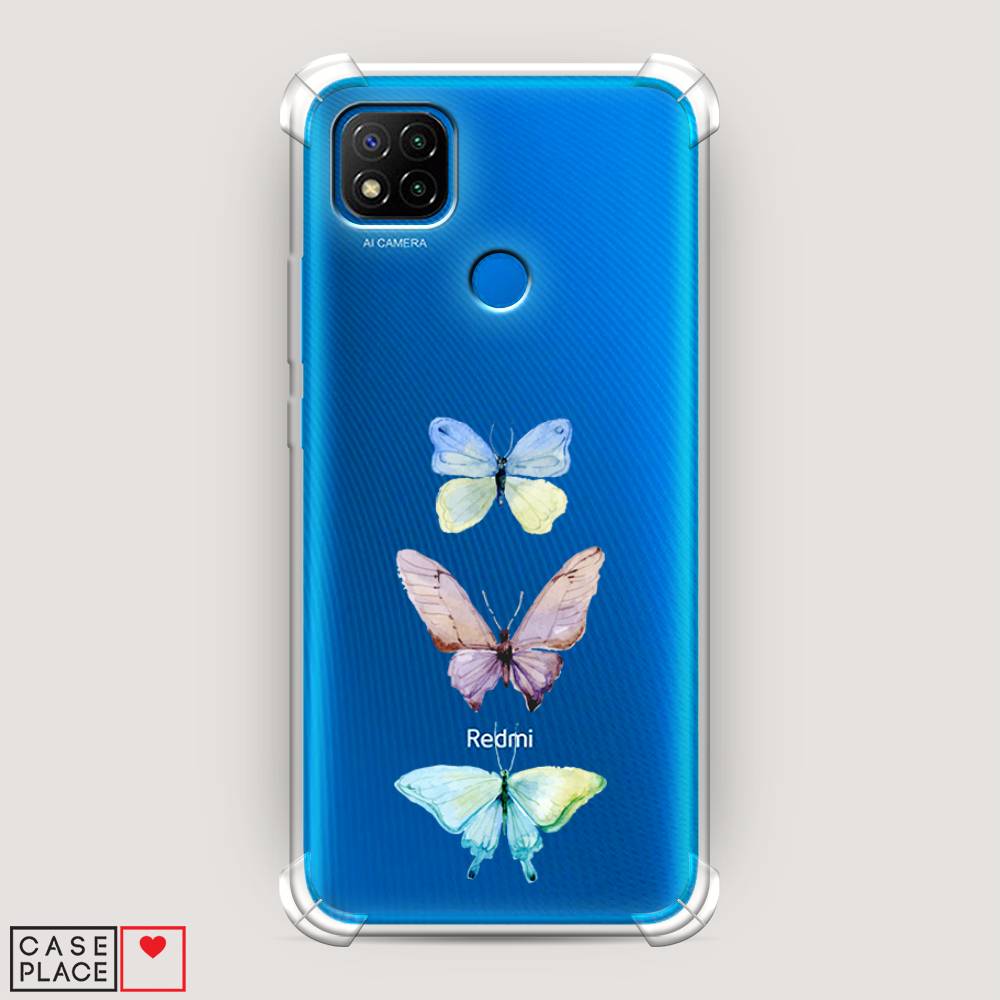 фото Противоударный силиконовый чехол "акварельные бабочки" на xiaomi redmi 9c awog