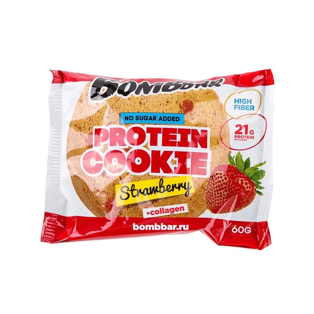 Печенье Bombbar Protein Cookie 60 г, вкус: клубника