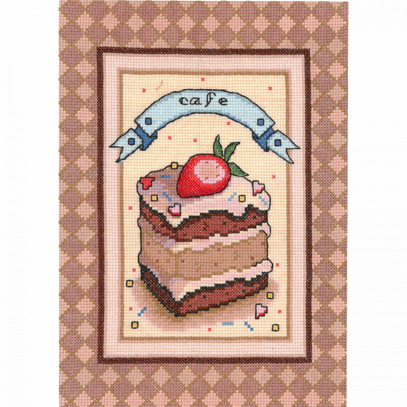 фото Набор для вышивания мулине нитекс клубничное пирожное 19х25,5 см, арт.0163