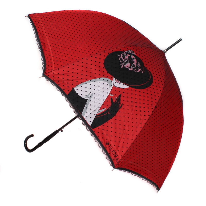Зонт-трость женский полуавтоматический Flioraj 121203 FJ красный
