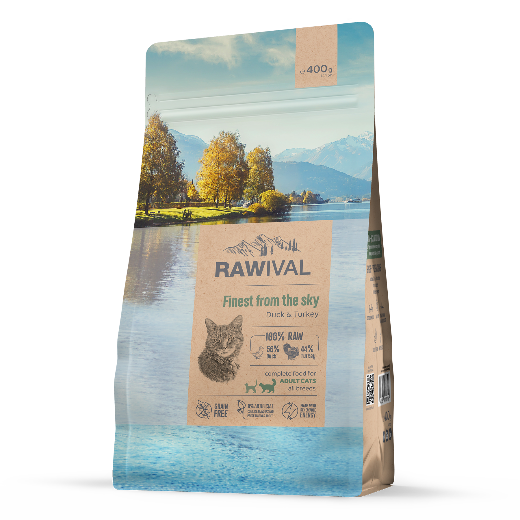 Сухой корм для кошек RAWIVAL Finest from the Sky, для взрослых, утка и индейка, 0,4 кг