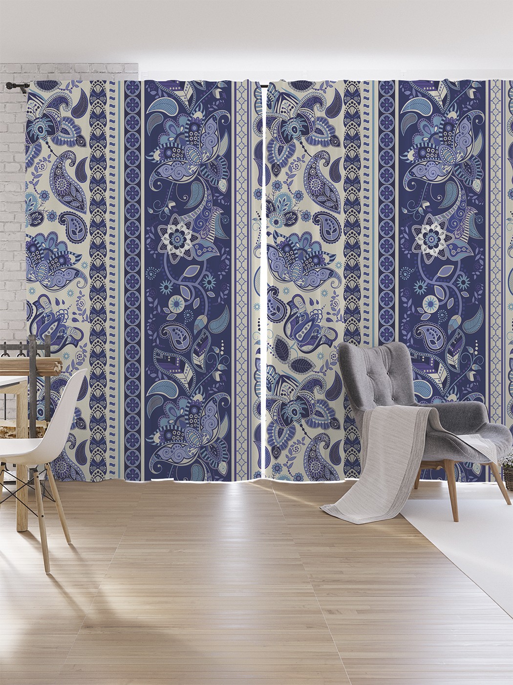 

Шторы под лён JoyArty "Полосы народного орнамента", серия Oxford DeLux, 340х265 см, Полосы народного орнамента