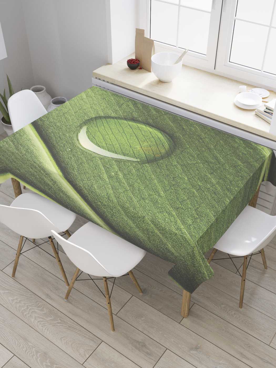 

Скатерть прямоугольная JoyArty "Капля росы на листе" из сатена, 120x145 см, Зеленый, Капля росы на листе