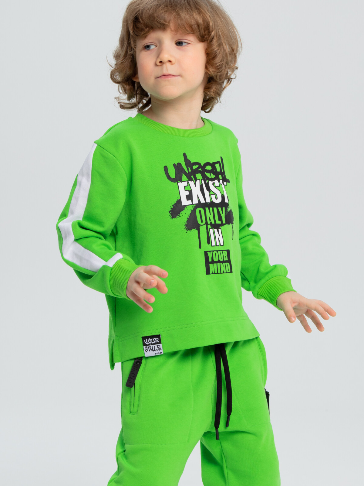 

Свитшот детский PlayToday Kids 12312246, светло-зеленый, черный, 98, 12312246