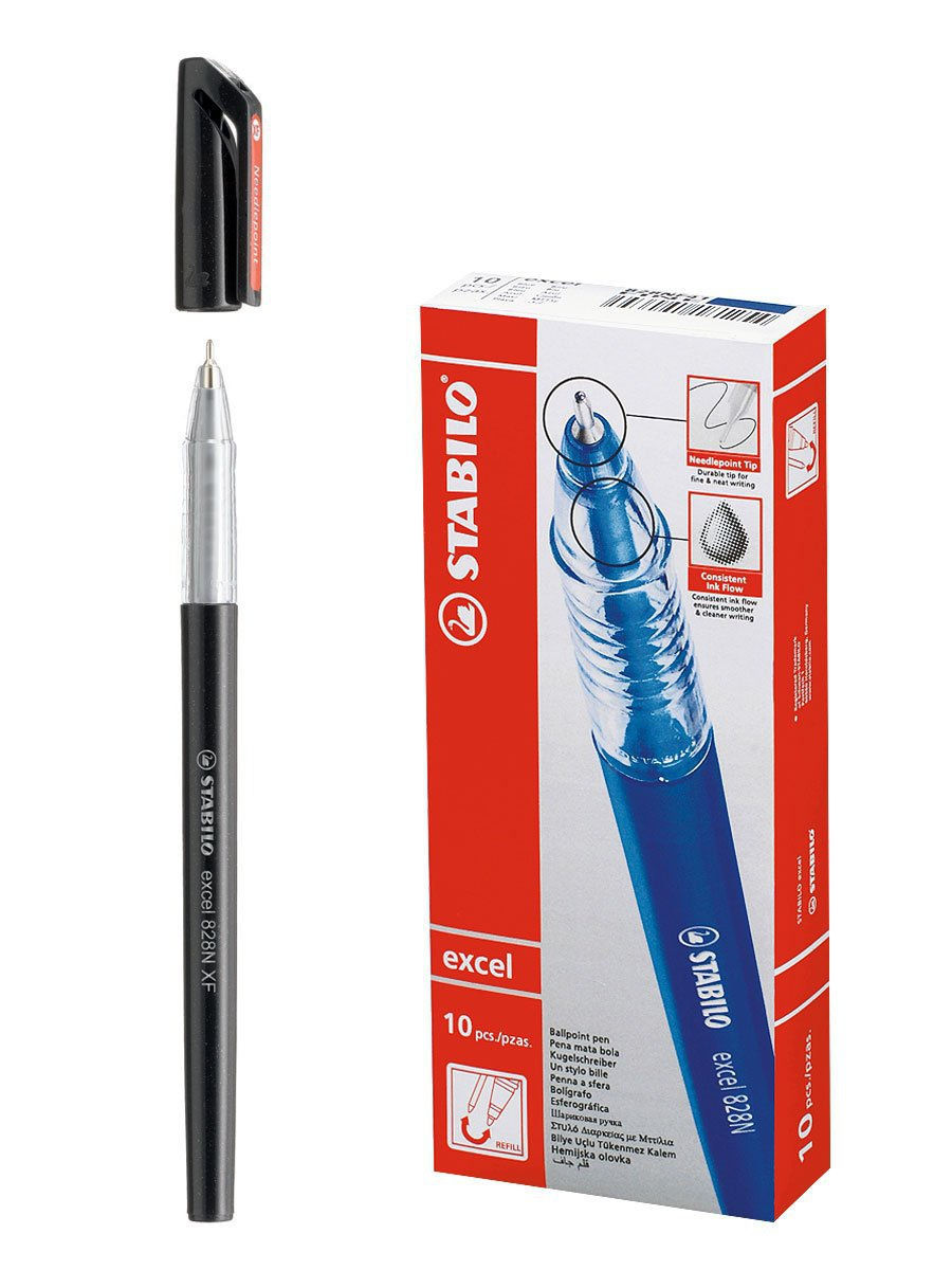 Ручка шариковая Stabilo Excel 828/46NXF, 0,35 мм черная 10 штук
