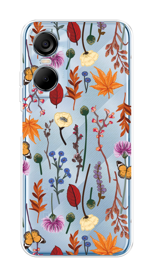 

Чехол на Tecno Pop 6 Pro "Orange Purple flowers", Оранжевый;красный;розовый;желтый;прозрачный, 302750-1