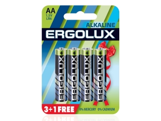 Набор из 4 шт, Ergolux Alkaline 3+1 LR6 (LR6 BL3+1, батарейка,1.5В)