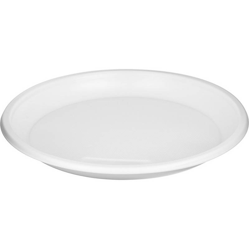 Тарелка одноразовая пластиковая белая диаметр 205 мм 50 штук в упаковке