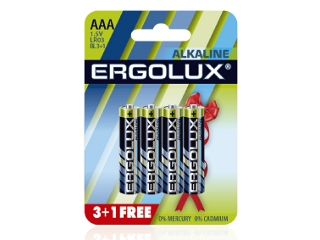 Набор из 4 шт, Ergolux Alkaline 3+1 LR03 (LR03 BL3+1, батарейка,1.5В)
