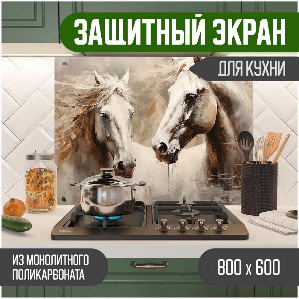 

Защитный экран для кухни Teslaplast Лошади с УФ-печатью 800-034, Бежевый, ЗЭ-Животные-800-034