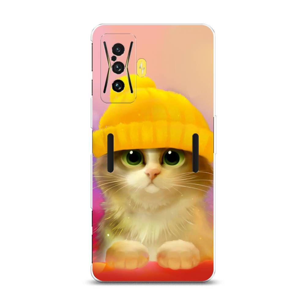 фото Силиконовый чехол "котенок в желтой шапке" на xiaomi poco f4 gt awog