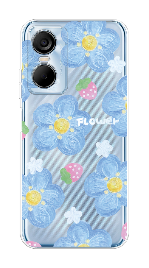 

Чехол на Tecno Pop 6 Pro "Цветы и клубники", Прозрачный;голубой;белый, 302750-1