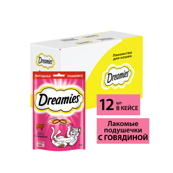 Лакомство для кошек Dreamies Лакомые подушечки с говядиной 12 шт по 140г 2292₽